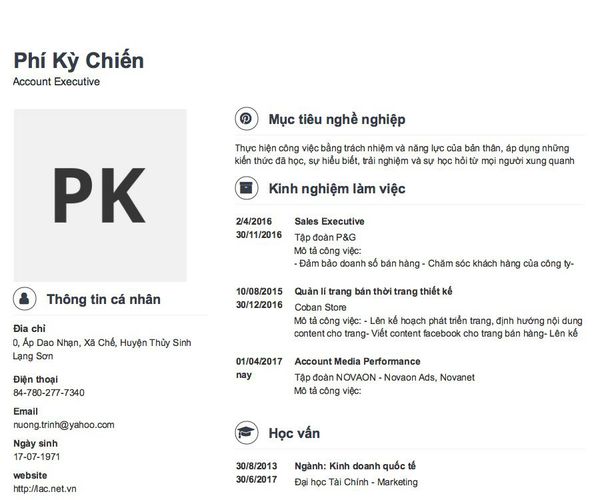 Mẫu CV Account Executive