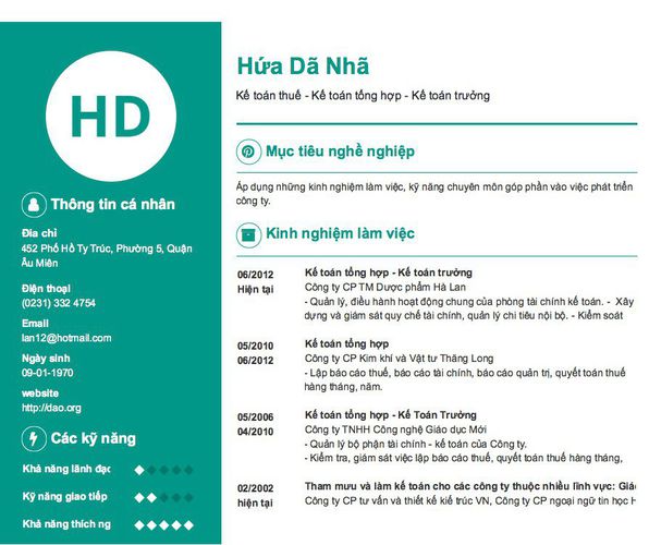 Mẫu CV Kế toán thuế - Kế toán tổng hợp - Kế toán trưởng