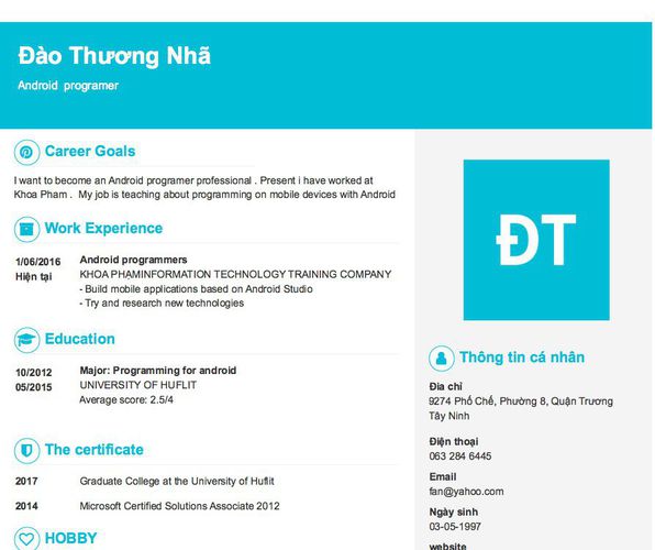 Mẫu CV Android  programer