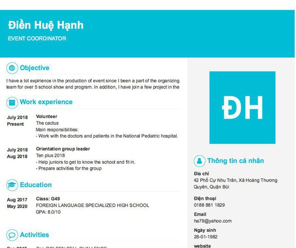 Mẫu CV EVENT COORDINATOR