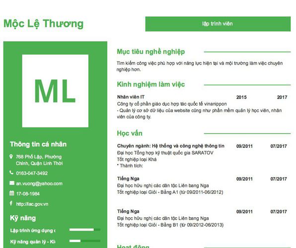 Mẫu CV lập trình viên