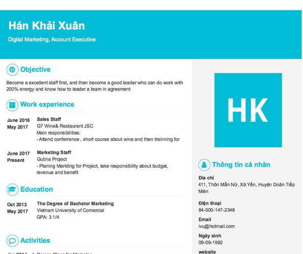 Mẫu CV Digital Marketing, Account Executive