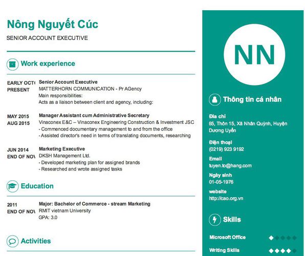 Mẫu CV SENIOR ACCOUNT EXECUTIVE