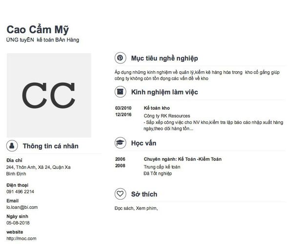 Gợi ý cách viết Mẫu CV tham khảo ỨNG tuyỀN  kế toán BÁn Hàng