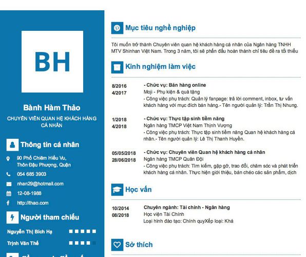 Gợi ý cách viết Mẫu CV tham khảo CHUYÊN VIÊN QUAN HỆ KHÁCH HÀNG CÁ NHÂN