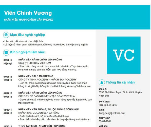 Mẫu CV nHÂN VIÊN HÀNH CHÍNH VĂN PHÒNG