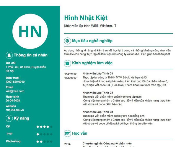Mẫu CV Nhân viên lập trình WEB, Winform, IT