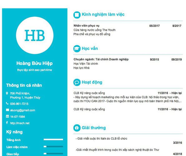 Mẫu CV thực tập sinh seo part-time