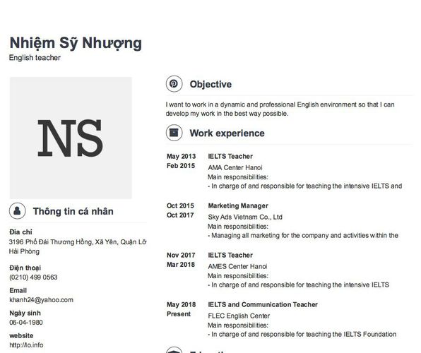 Mẫu CV English teacher