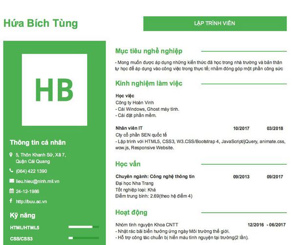 Mẫu CV LẬP TRÌNH VIÊN