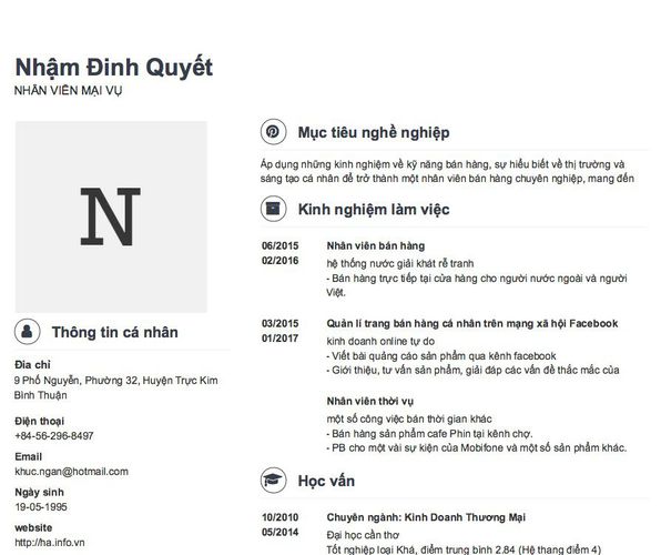 Mẫu CV NHÂN VIÊN MẠI VỤ