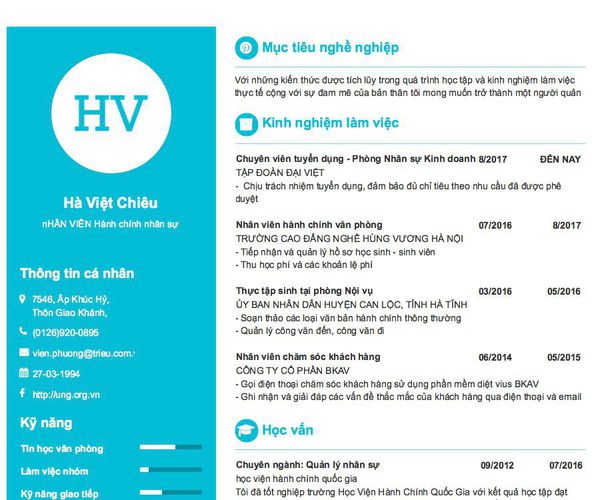 Gợi ý cách viết Mẫu CV tham khảo nHÂN VIÊN Hành chính nhân sự
