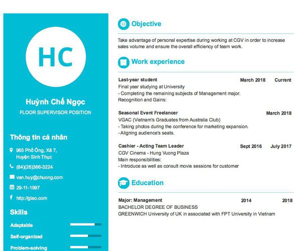 Mẫu CV FLOOR SUPERVISOR POSITION