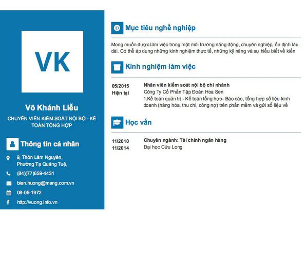 Gợi ý cách viết Mẫu CV tham khảo CHUYÊN VIÊN KIỂM SOÁT NỘI BỘ - KẾ TOÁN TỔNG HỢP