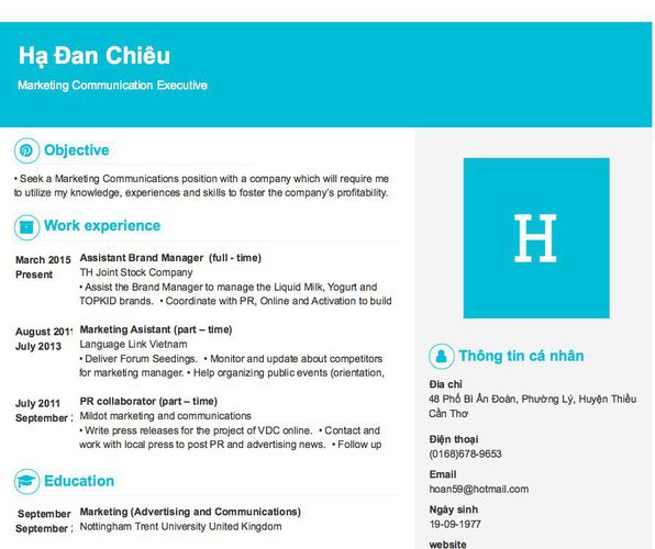 Mẫu CV Marketing Communication Executive