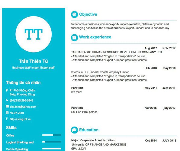 Mẫu CV Business staff/ Import-Export staff