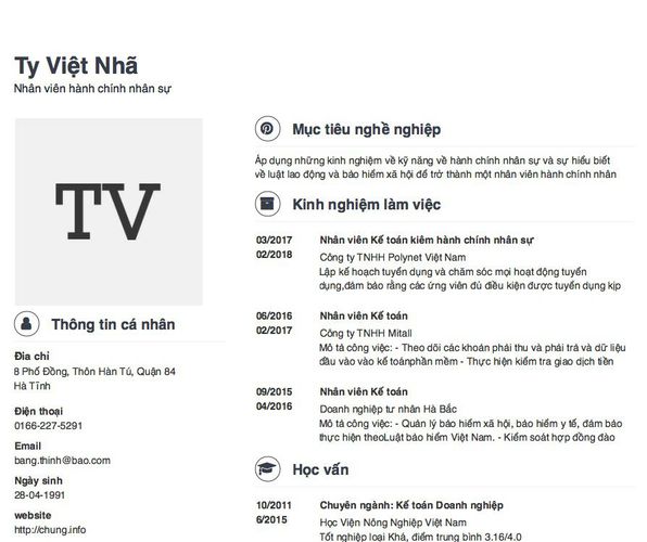 Mẫu CV Nhân viên hành chính nhân sự