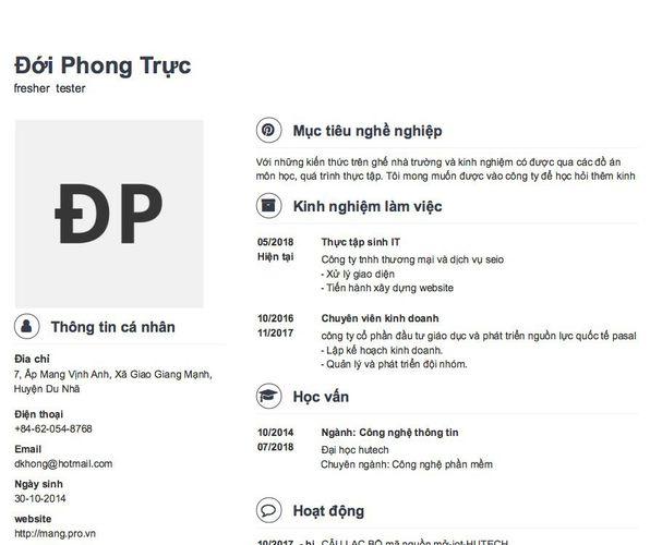 Mẫu CV fresher  tester