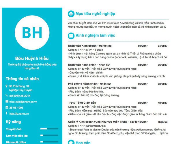 Gợi ý cách viết Mẫu CV tham khảo  Trưởng Bộ phận phụ trách Hệ thống cửa hàng Bán lẻ