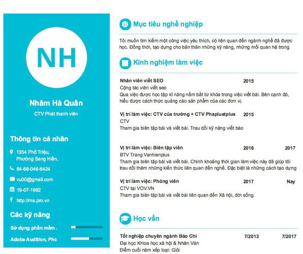 Mẫu CV CTV Phát thanh viên