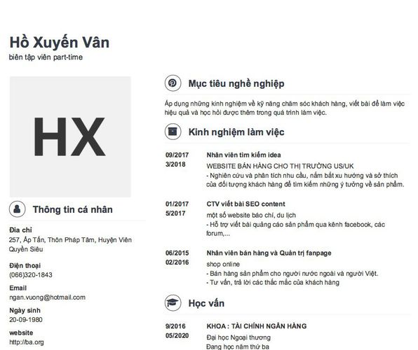 Mẫu CV biên tập viên part-time