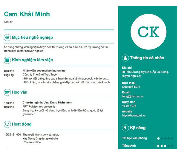 Mẫu CV Tester