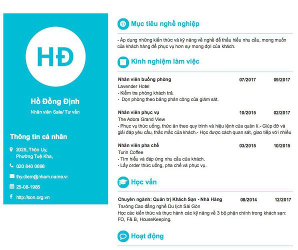 Mẫu CV Nhân viên Sale/ Tư vấn