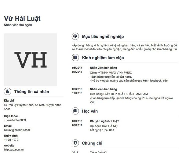 Mẫu CV Nhân viên thu ngân