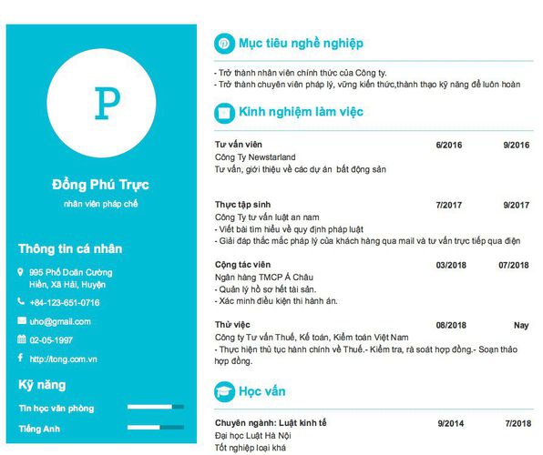 Mẫu CV nhân viên pháp chế