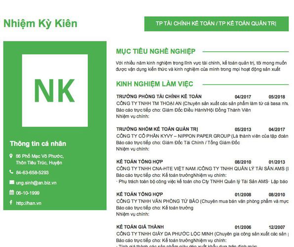 Gợi ý cách viết Mẫu CV tham khảo TP TÀI CHÍNH KẾ TOÁN / TP KẾ TOÁN QUẢN TRỊ
