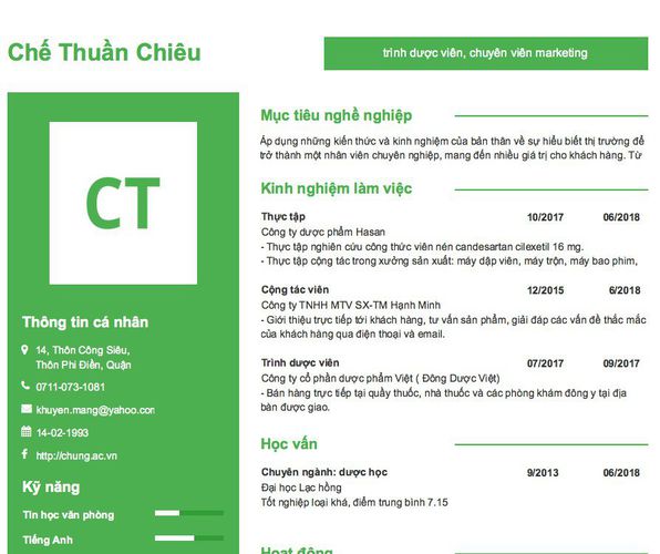 Gợi ý cách viết Mẫu CV tham khảo trình dược viên, chuyên viên marketing