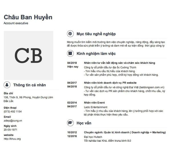 Mẫu CV Account executive