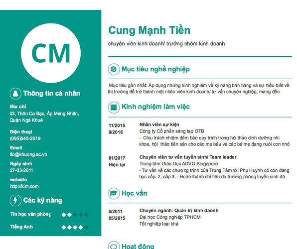 Gợi ý cách viết Mẫu CV tham khảo chuyên viên kinh doanh/ trưởng nhóm kinh doanh