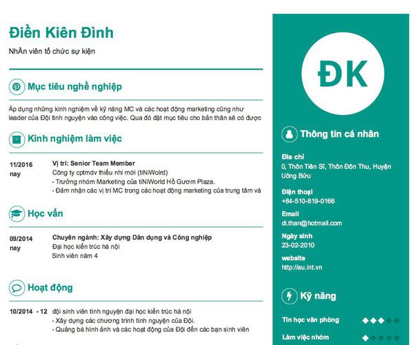 Mẫu CV NhÂn viên tổ chức sự kiện