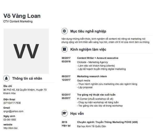 Mẫu CV CTV Content Marketing