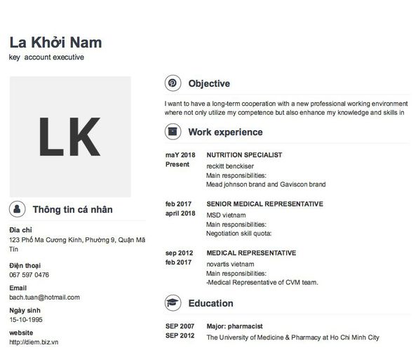 Mẫu CV key  account executive