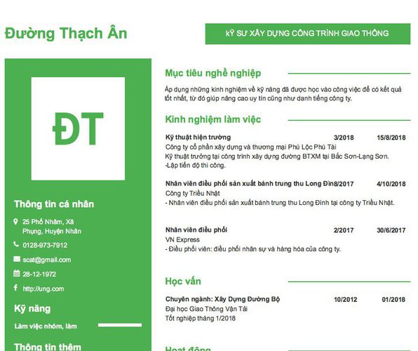 Gợi ý cách viết Mẫu CV tham khảo kỸ SƯ XÂY DỰNG CÔNG TRÌNH GIAO THÔNG