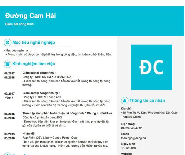 Mẫu CV Giám sát công trình