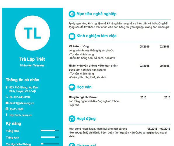 Mẫu CV Nhân viên Telesales