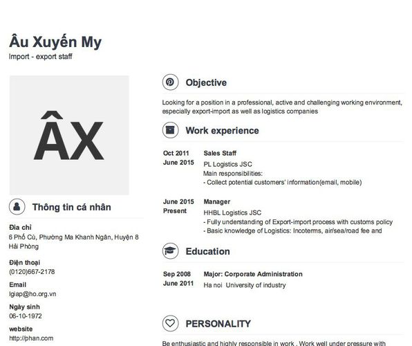 Mẫu CV Import - export staff 
