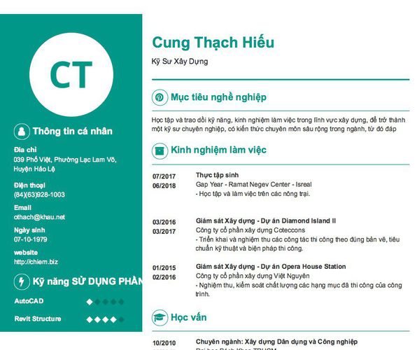 Gợi ý cách viết Mẫu CV tham khảo Kỹ Sư Xây Dựng