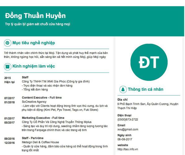 Mẫu CV Trợ lý quản lý/ giám sát chuỗi cửa hàng moji