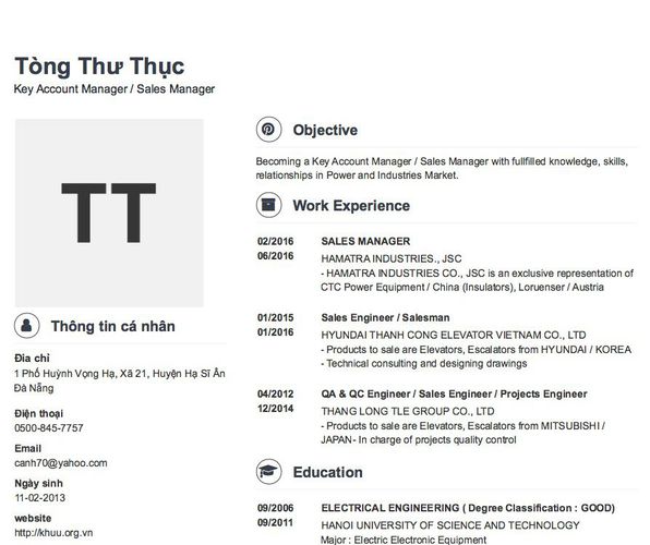 Mẫu CV Key Account Manager / Sales Manager