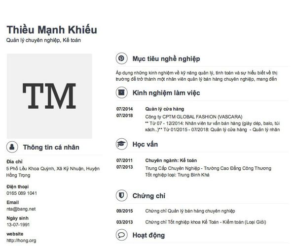 Gợi ý cách viết Mẫu CV tham khảo Quản lý chuyên nghiệp, Kế toán