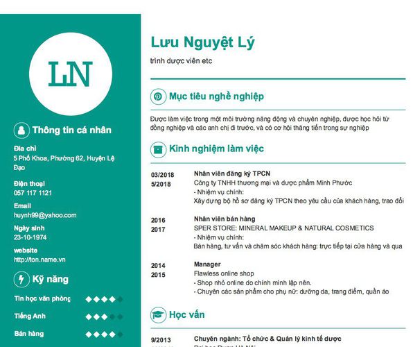 Mẫu CV trình dược viên etc