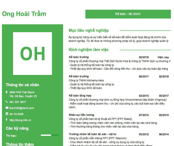 Mẫu CV Kế toán - tài chính