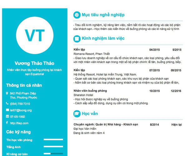 Gợi ý cách viết Mẫu CV tham khảo Nhân viên thực tập buồng phòng tại khách sạn Equatorial