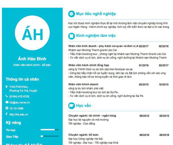 Mẫu CV Nhân viên hành chính - kế toán