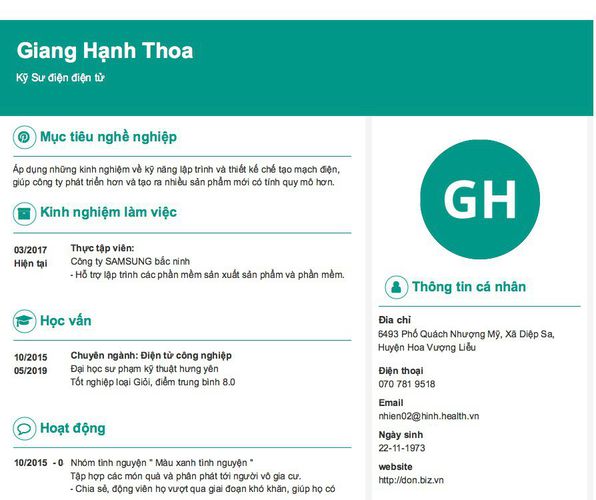 Gợi ý cách viết Mẫu CV tham khảo Kỹ Sư điện điện tử