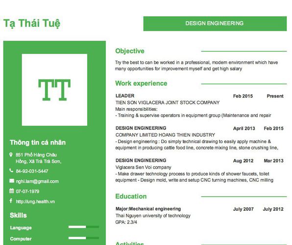 Mẫu CV DESIGN ENGINEERING